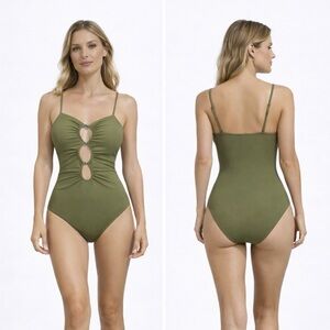 Samioll One Piece Olive Green Beaded Swimsuit Cut out Size M Medium NEW NWT